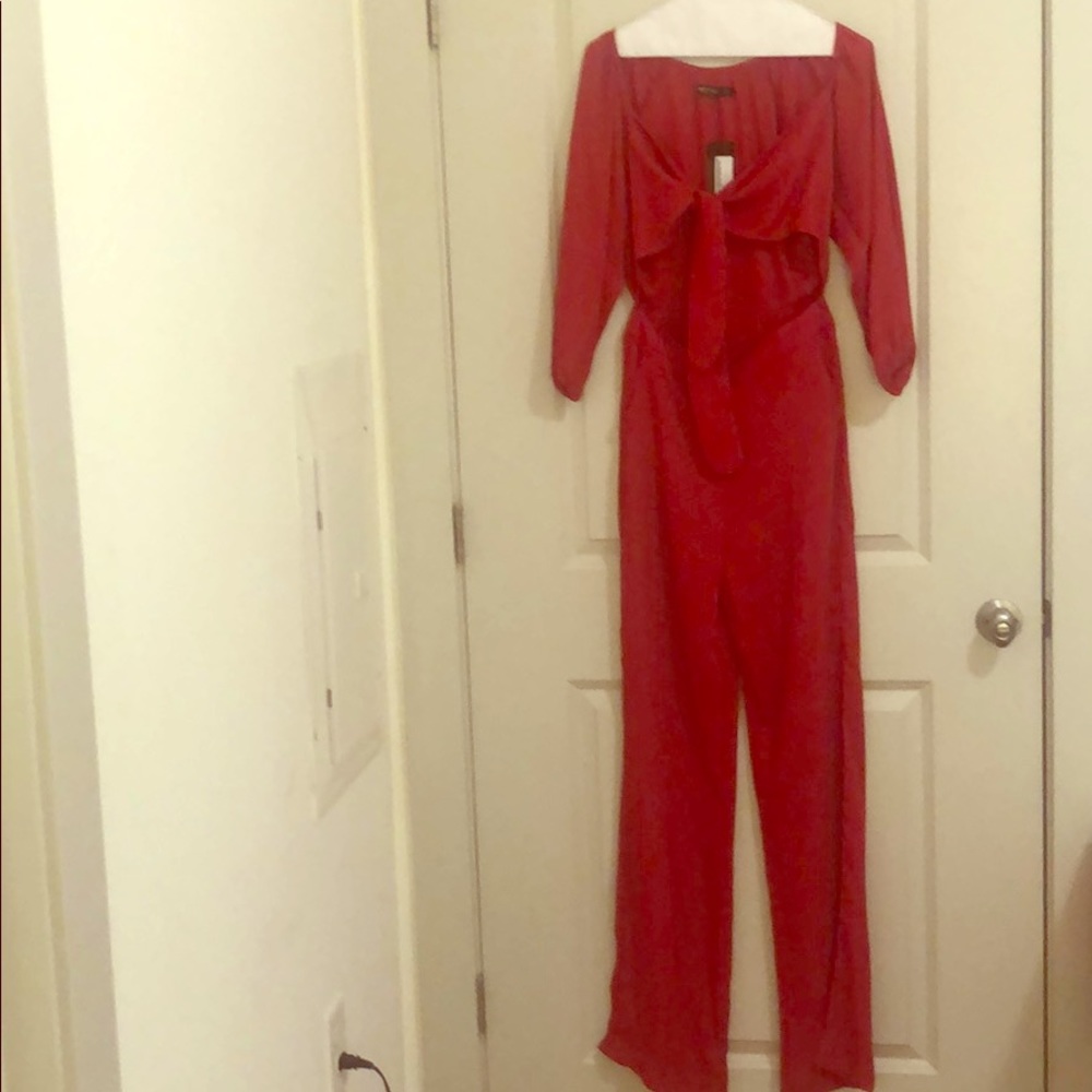 Nasty Gal Red Tie Front Jumper